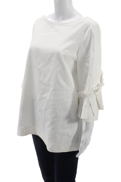 COS Womens Tunic Boat Neck 3/4 Sleeve Cotton White Pullover Size 4