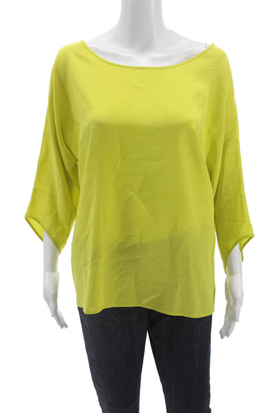 Vince Womens Silk Boat Neck 3/4 Sleeve Basic Blouse Green Size L