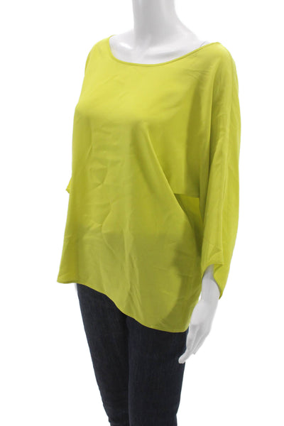 Vince Womens Silk Boat Neck 3/4 Sleeve Basic Blouse Green Size L