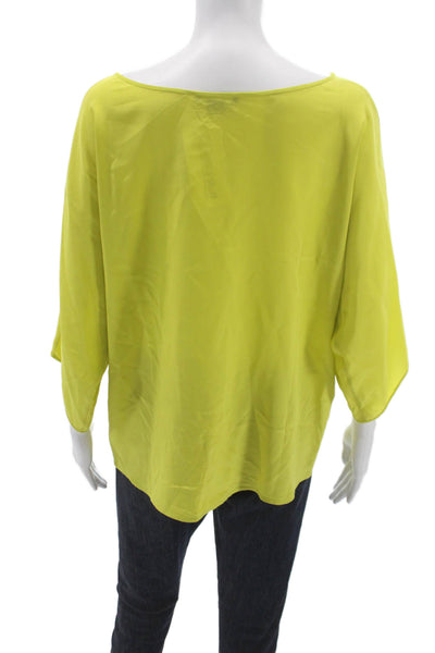 Vince Womens Silk Boat Neck 3/4 Sleeve Basic Blouse Green Size L