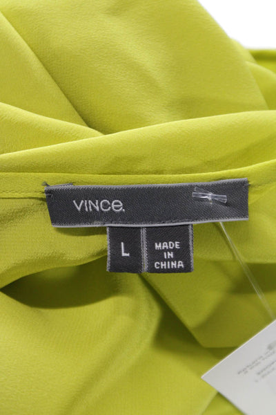 Vince Womens Silk Boat Neck 3/4 Sleeve Basic Blouse Green Size L