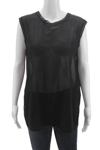 Vince Womens Silk Sleeveless Tunic Round Neck Black Size L