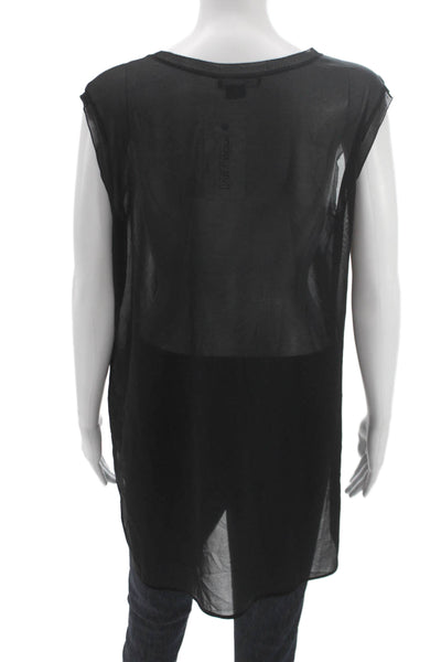 Vince Womens Silk Sleeveless Tunic Round Neck Black Size L