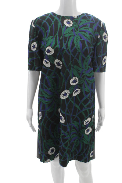 Marni Women Shift Dress Black Floral Viscose Short Sleeve Above Knee Size 44