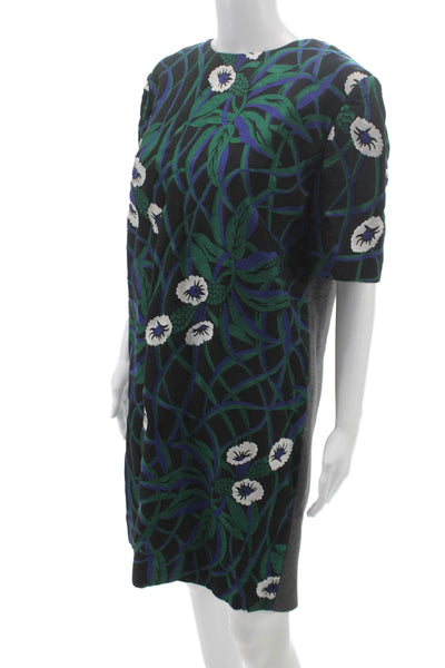 Marni Women Shift Dress Black Floral Viscose Short Sleeve Above Knee Size 44