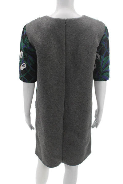 Marni Women Shift Dress Black Floral Viscose Short Sleeve Above Knee Size 44