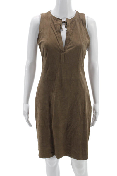 Marccain Womens Sheath Leather V-Neck Sleeveless Zip Knee Length Dress Size 2