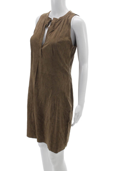 Marccain Womens Sheath Leather V-Neck Sleeveless Zip Knee Length Dress Size 2
