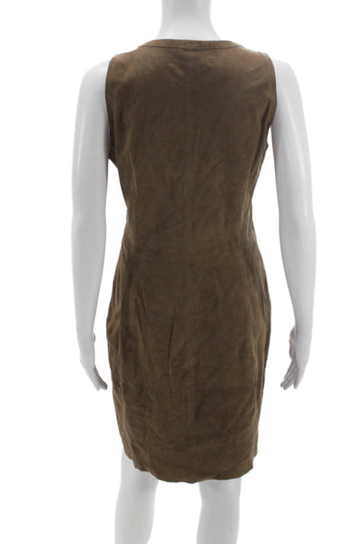 Marccain Womens Sheath Leather V-Neck Sleeveless Zip Knee Length Dress Size 2