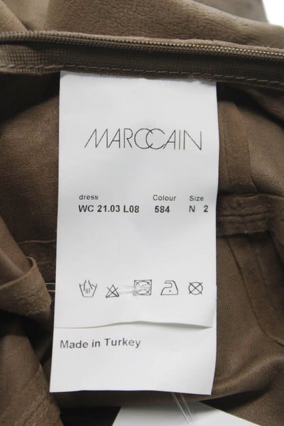 Marccain Womens Sheath Leather V-Neck Sleeveless Zip Knee Length Dress Size 2