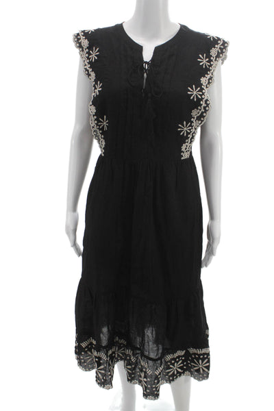 Greylin Anthropologie Women A-Line Embroidered Black Dress Sleeveless Size S
