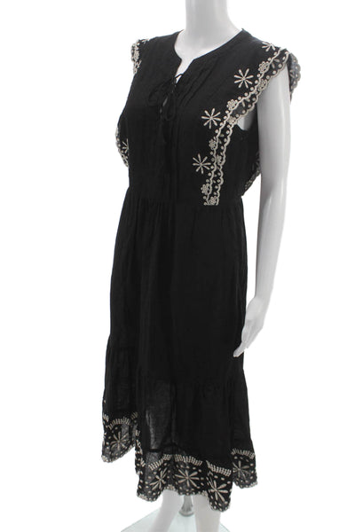 Greylin Anthropologie Women A-Line Embroidered Black Dress Sleeveless Size S