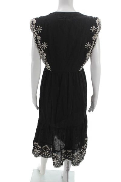 Greylin Anthropologie Women A-Line Embroidered Black Dress Sleeveless Size S
