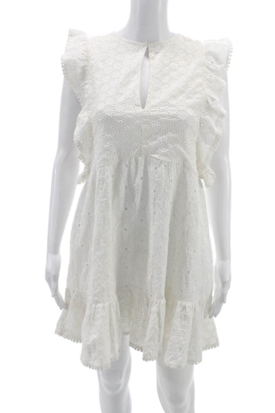 Tessora Womens Trapeze Dress White Cotton Knee Length Short Sleeve Size S