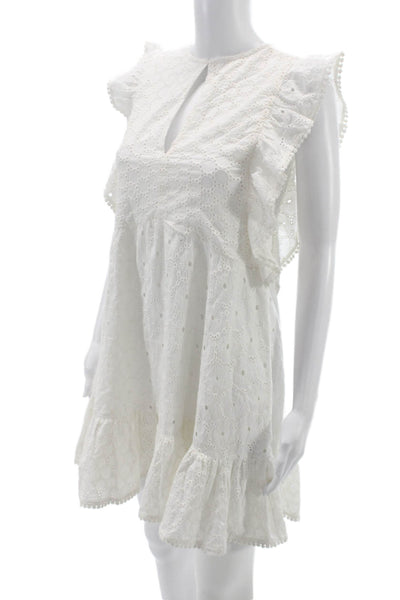 Tessora Womens Trapeze Dress White Cotton Knee Length Short Sleeve Size S