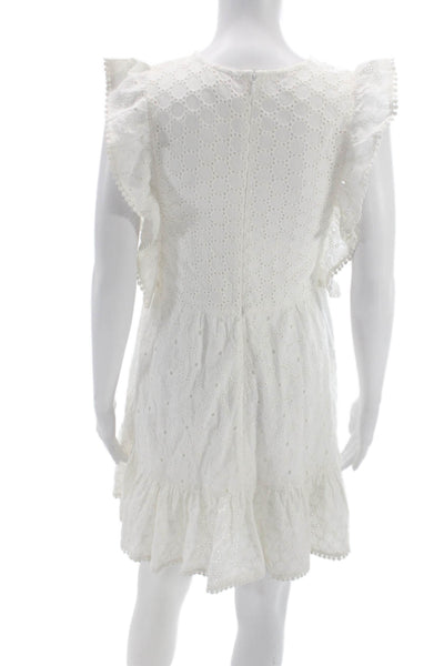 Tessora Womens Trapeze Dress White Cotton Knee Length Short Sleeve Size S