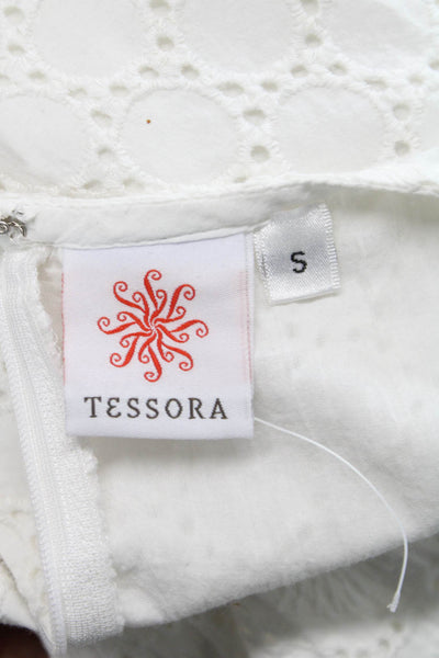 Tessora Womens Trapeze Dress White Cotton Knee Length Short Sleeve Size S