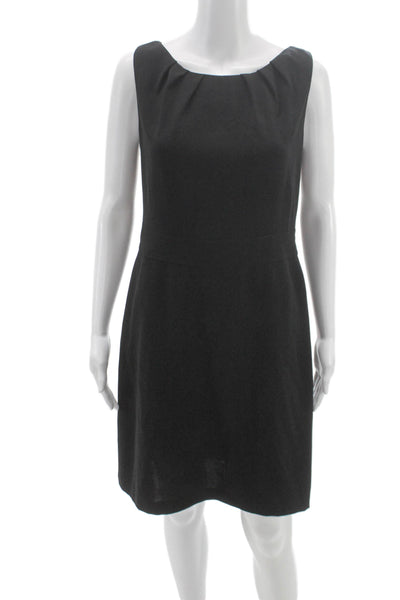 Rena Lange Womens Sheath Dress Black Knee Length Sleeveless Boat Neck Zip Size 8