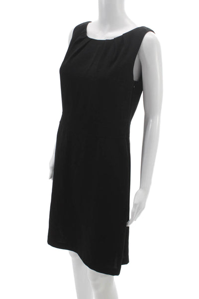 Rena Lange Womens Sheath Dress Black Knee Length Sleeveless Boat Neck Zip Size 8
