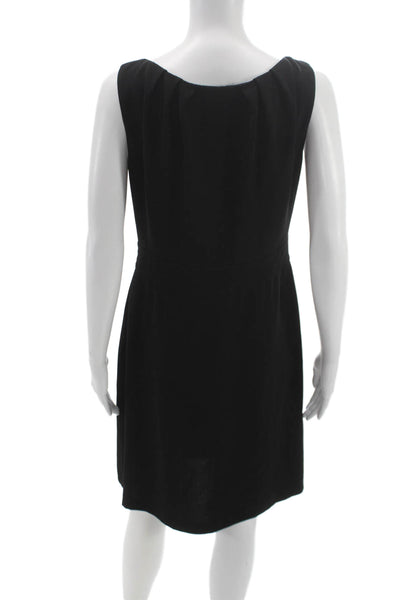 Rena Lange Womens Sheath Dress Black Knee Length Sleeveless Boat Neck Zip Size 8
