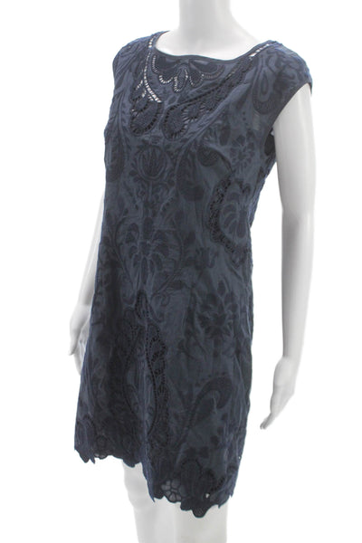 Beth Bowley Womens Shift Dress Blue Floral Boat Neck Knee Length Size 6