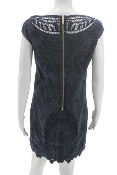 Beth Bowley Womens Shift Dress Blue Floral Boat Neck Knee Length Size 6