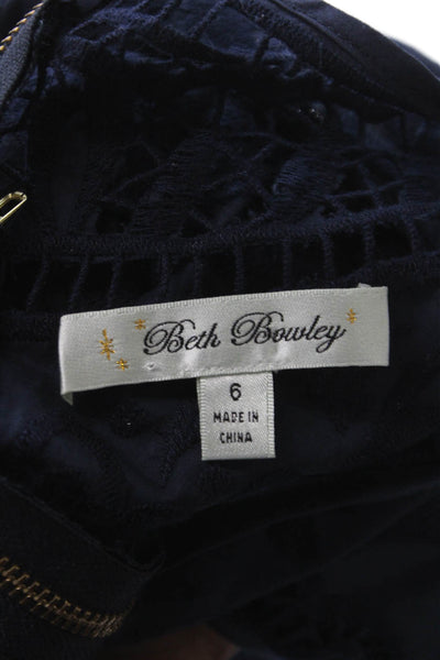 Beth Bowley Womens Shift Dress Blue Floral Boat Neck Knee Length Size 6