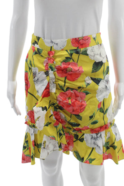 Parker Womens A-Line Floral Cotton Skirt Yellow Knee Length Zip Size 4