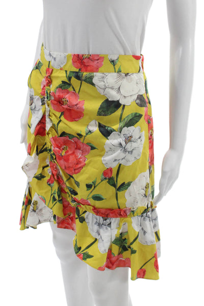 Parker Womens A-Line Floral Cotton Skirt Yellow Knee Length Zip Size 4