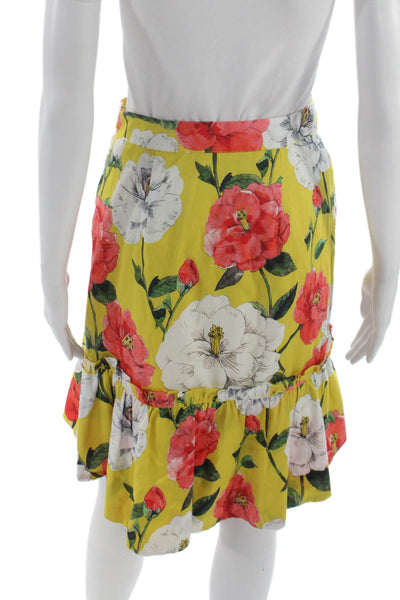 Parker Womens A-Line Floral Cotton Skirt Yellow Knee Length Zip Size 4