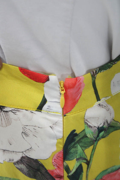 Parker Womens A-Line Floral Cotton Skirt Yellow Knee Length Zip Size 4