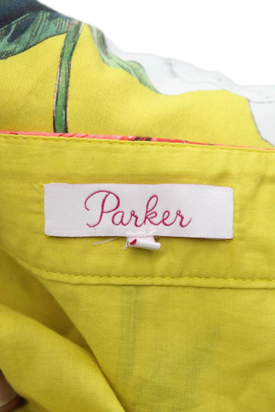 Parker Womens A-Line Floral Cotton Skirt Yellow Knee Length Zip Size 4