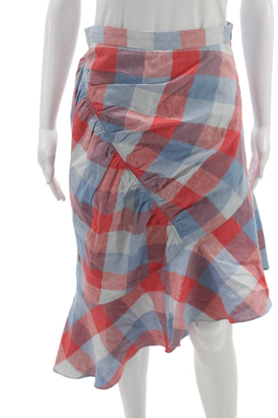 Parker Womens Wrap Plaid Linen Skirt Knee Length Red Size 4