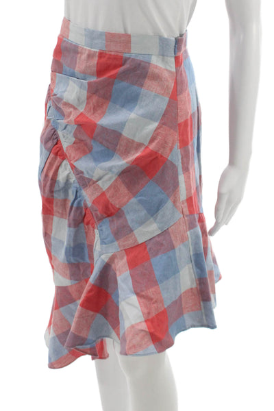Parker Womens Wrap Plaid Linen Skirt Knee Length Red Size 4