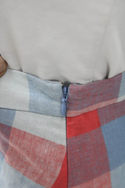 Parker Womens Wrap Plaid Linen Skirt Knee Length Red Size 4