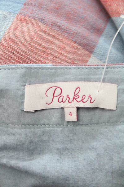 Parker Womens Wrap Plaid Linen Skirt Knee Length Red Size 4