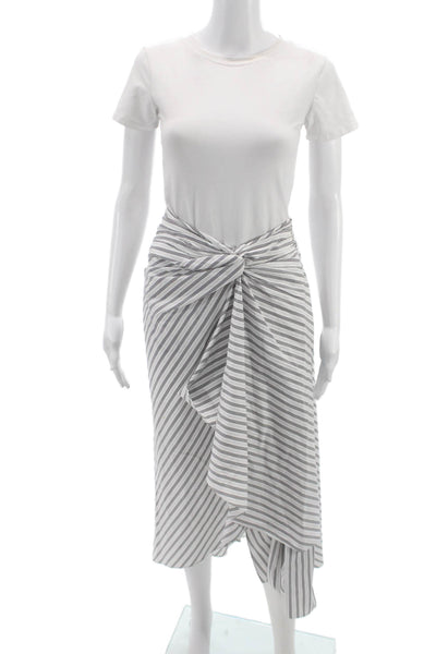A.L.C. Womens Wrap Skirt White Striped Cotton Knee Length Size 4