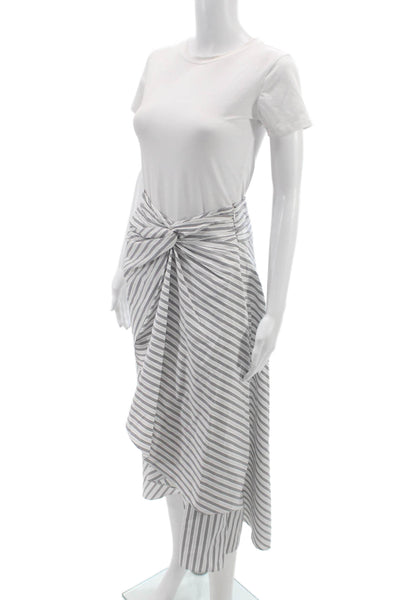 A.L.C. Womens Wrap Skirt White Striped Cotton Knee Length Size 4