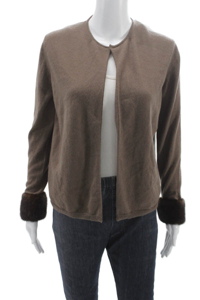 Vera Wang Women Brown Cashmere Cardigan Long Sleeve Round Neck Size L