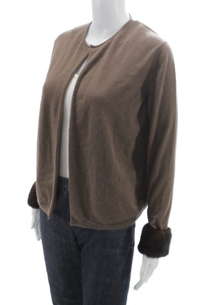 Vera Wang Women Brown Cashmere Cardigan Long Sleeve Round Neck Size L