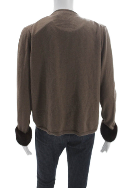 Vera Wang Women Brown Cashmere Cardigan Long Sleeve Round Neck Size L