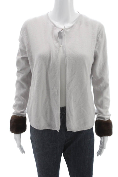 Vera Wang Women Cardigan Sweater Cashmere Gray Round Neck Long Sleeve Size M