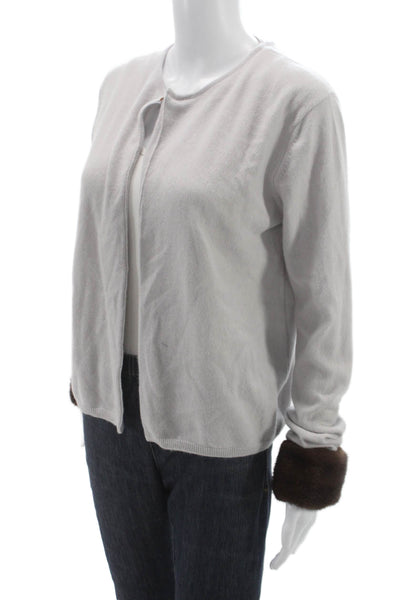 Vera Wang Women Cardigan Sweater Cashmere Gray Round Neck Long Sleeve Size M