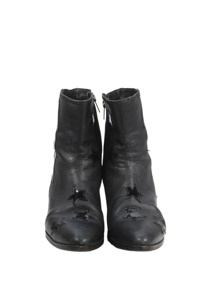 Modern Vice Womens Side Zip Block Heel Star Booties Black Leather Size 37.5