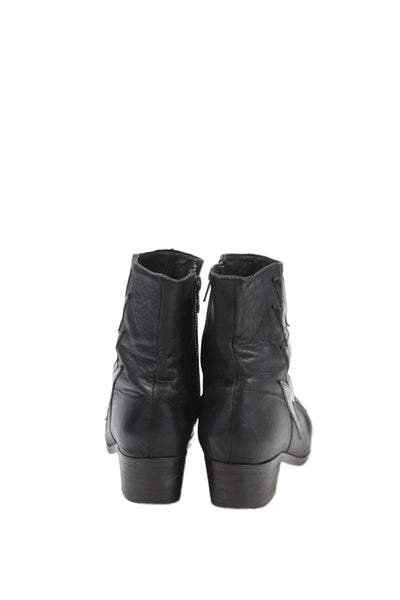 Modern Vice Womens Side Zip Block Heel Star Booties Black Leather Size 37.5