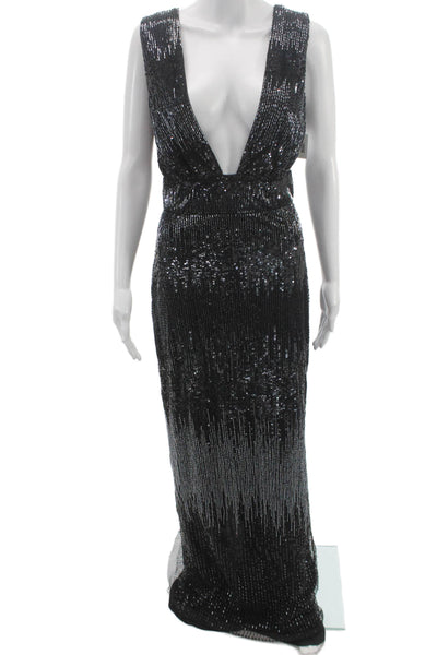 Burnett Women Black V-Neck Sleeveless Maxi Dress Nylon Zip Size 2