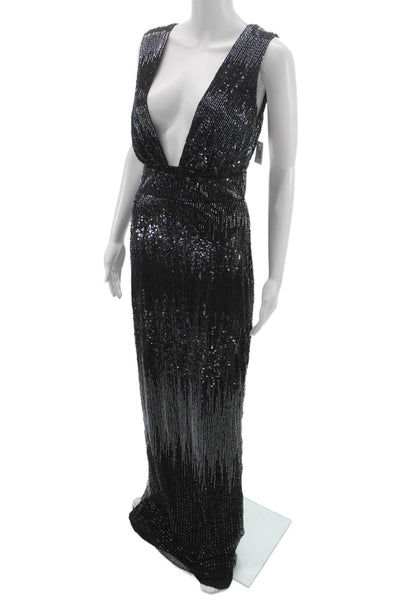 Burnett Women Black V-Neck Sleeveless Maxi Dress Nylon Zip Size 2