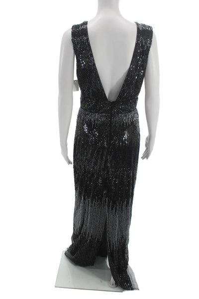 Burnett Women Black V-Neck Sleeveless Maxi Dress Nylon Zip Size 2