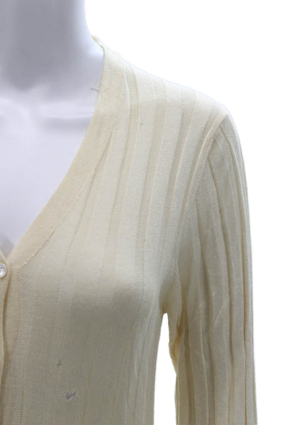 Bergdorf Goodman Women Cardigan Ivory Cashmere Silk V-Neck Long Sleeve Size M