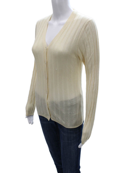 Bergdorf Goodman Women Cardigan Ivory Cashmere Silk V-Neck Long Sleeve Size M